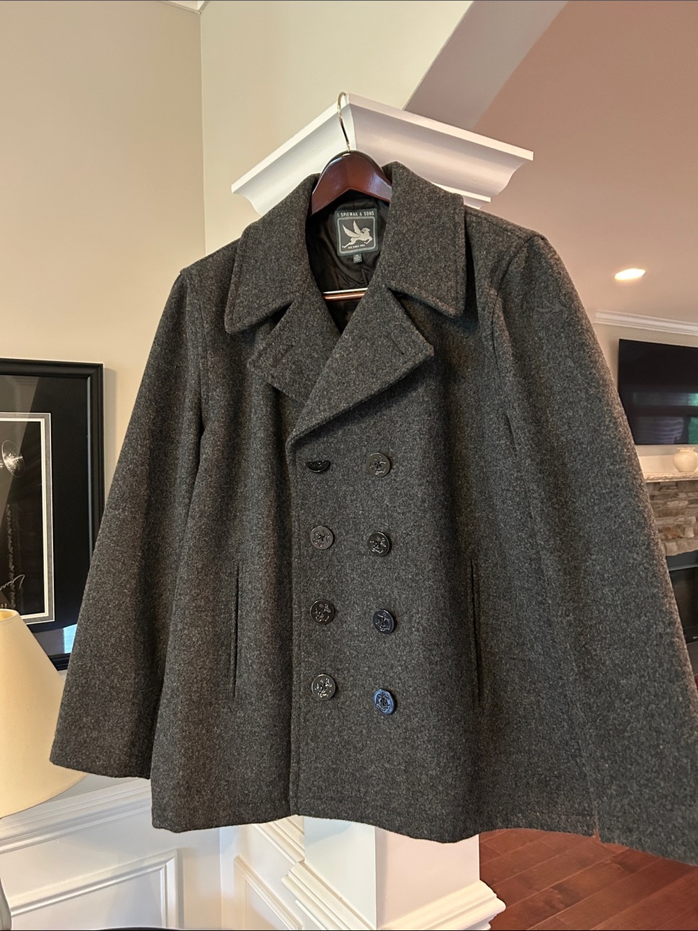 Men's Dark Gray Wool Peacoat - Double-Breasted